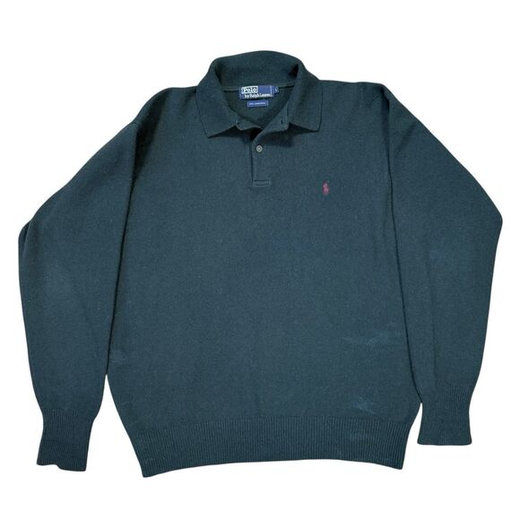 LOT OF 2 Vtg Polo Ralph Lauren 100% Lambswool Sweater Sz Large Green & Black 90s - Picture 6 of 13